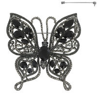 JEWELED CRYSTAL RHINESTONE PAVE FILIGREE BUTTERFLY BROOCH PIN